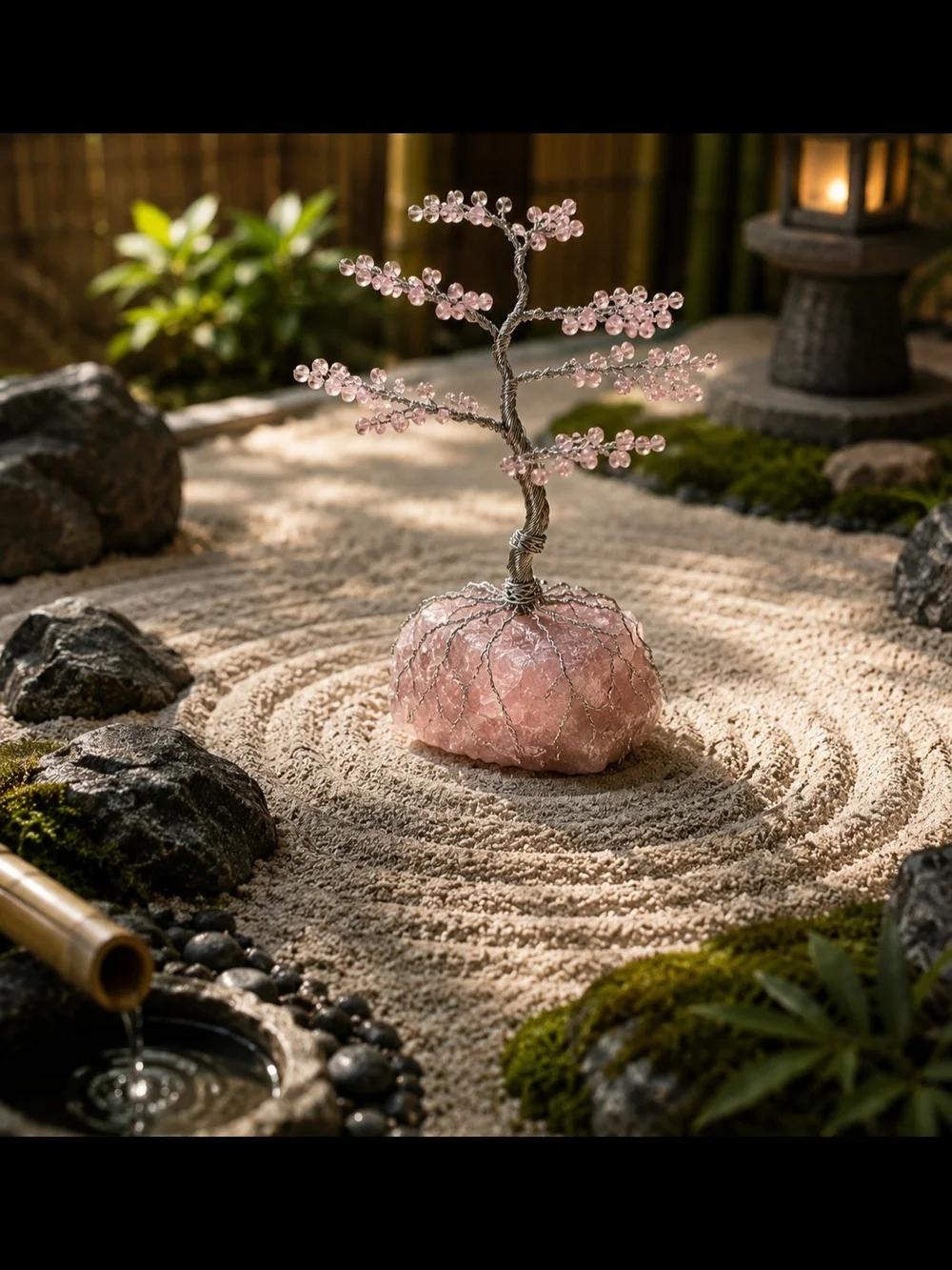 Rose Quartz Wire Tree Sculpture - Pink Crystal Bonsai